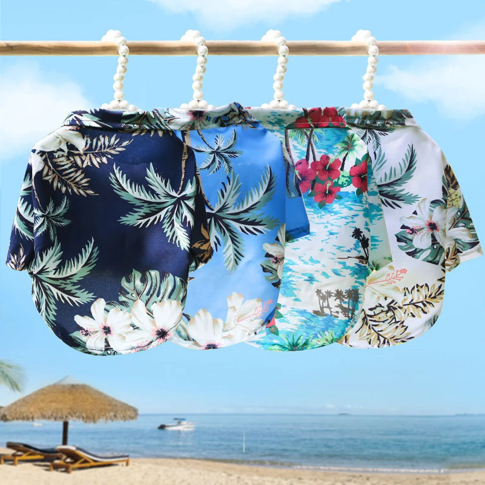 

Модная пляжная одежда для собак, рубашка с принтом кокосового дерева для собак, летняя одежда в гавайском стиле для домашних животных с двумя ногами, всесезонные товары для питомцев