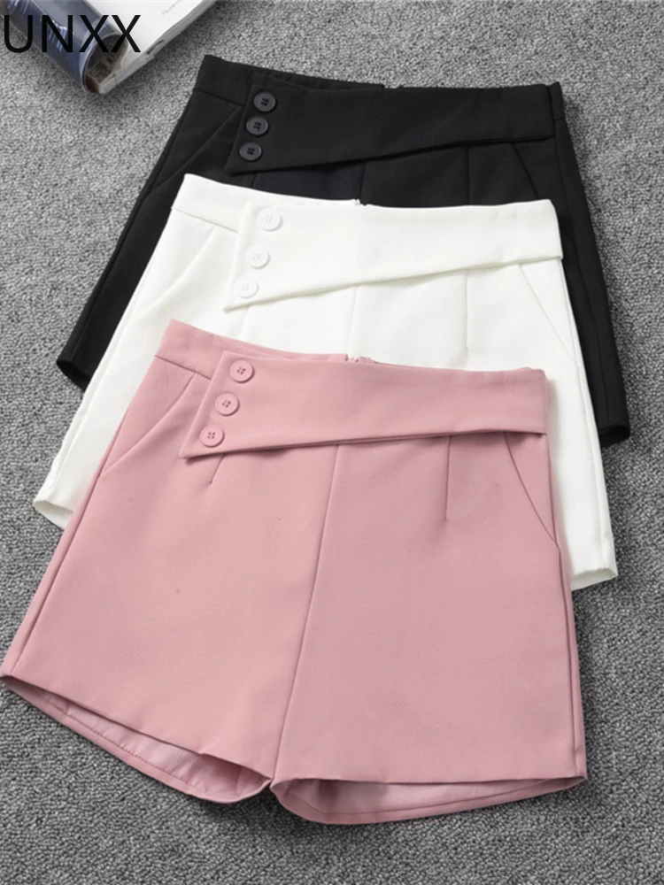 

UNXX Shorts Women Summer High Waist Side Buttons 2022 Women Shorts Black White Work Wear Elegant Shorts Womens Shorts Summer