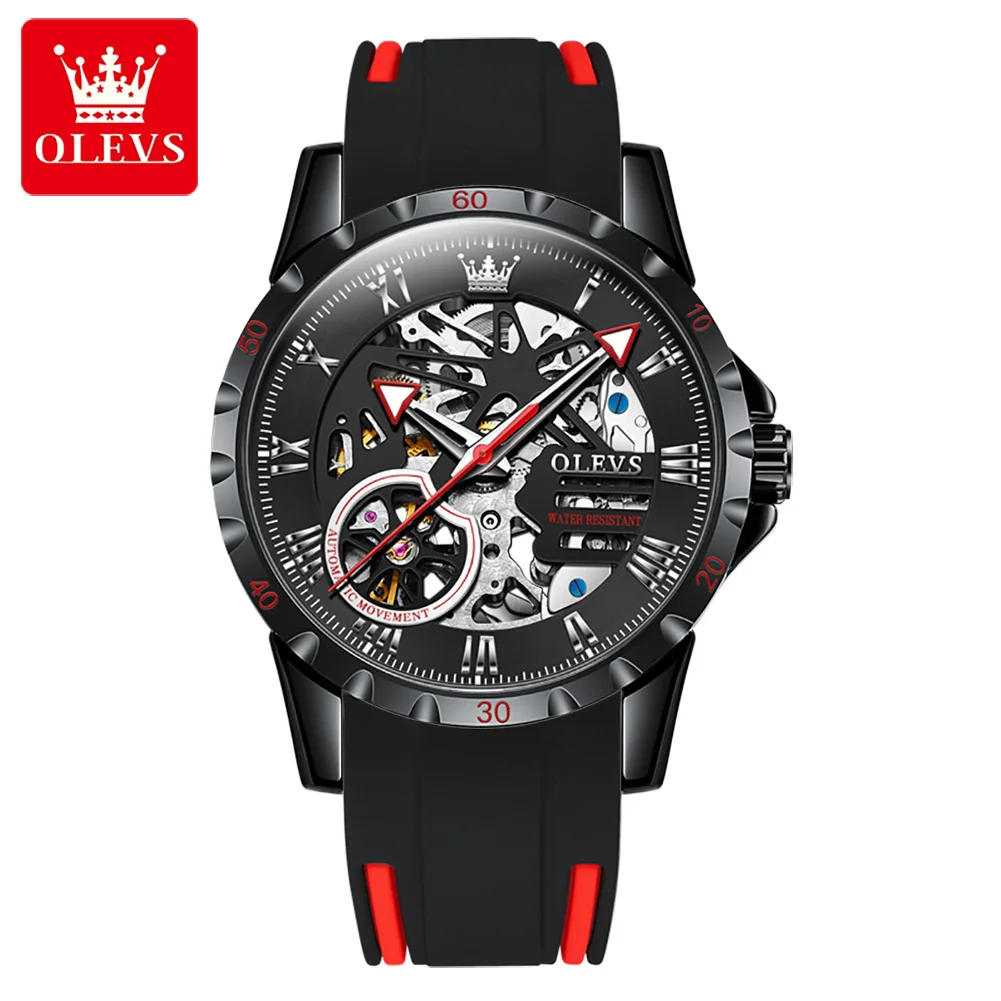 OLEVS 9918 Top Brand Men's Automatic Mechanical Watch Super Cool Sport Wristwatches Hollow Out Luminous Watches For Men
