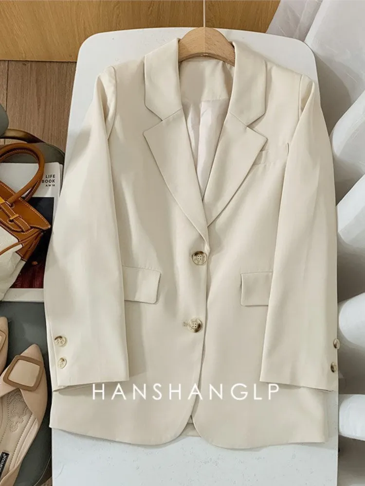 Spring Autumn Fashion Long Sleeve Blazer Women Temperament Solid Lapel Blue Single-Breasted Jacket Office Lady Coat