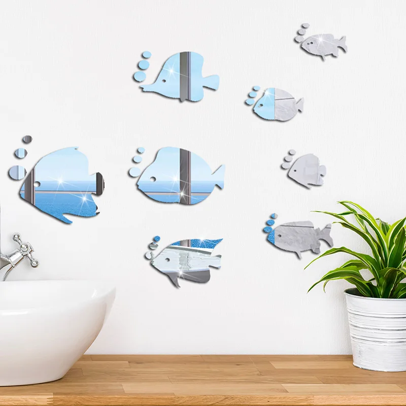 

Высококачественные зеркальные наклейки на стену с тропическими рыбками, модные милые 3d-наклейки «сделай сам» с животными, акриловые съемны...