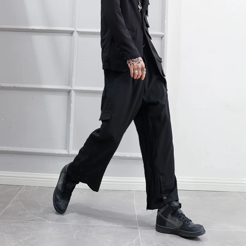 Pants Summer New Cargo Men Loose Nine-point Black Overalls Spring Male Casual Side Buckle Split Fork Personality Trendy Trousers