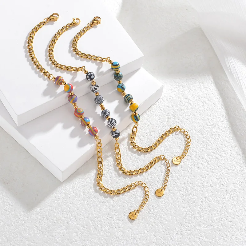 Браслет из нержавеющей стали с разноцветными чернильными бусинами