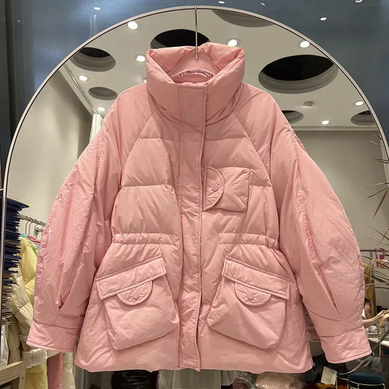 

Женское короткое пальто с воротником-стойкой, свободное теплое пальто на белом утином пуху, теплая парка в Корейском стиле, одежда для студентов, зима 2022