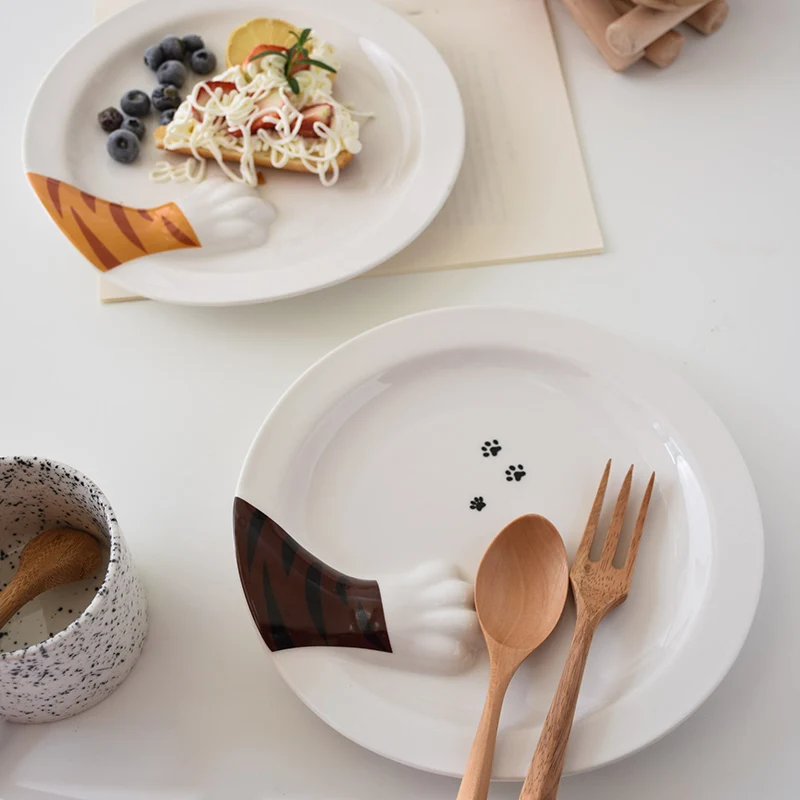 

Cute Cartoon Cat Paw Plate 3D Pattern Breakfast Fruit Plate Snack Plate Embossed Cat Paw Tableware Snack Dried Fruit Plate