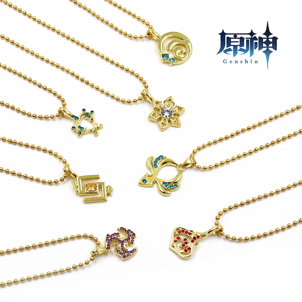 

Anime Necklace Genshin Impact Vision Pendant Chain Neck Ring Jewelry Cosplay Choker Props Accessories Clavicle Chain Xmas Gift