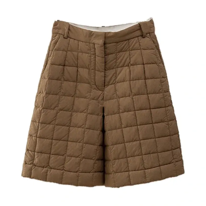 Женские зимние теплые шорты с высокой талией в клетку