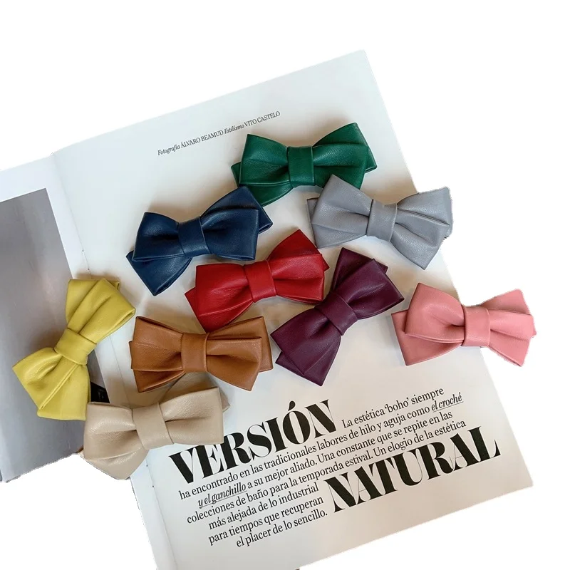 

Женская заколка для волос из ПУ кожи, с бантом