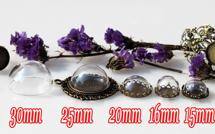 

WHOLESALE-50piece/lot,15-16-20-25-30mm CLEAR HALF GLASS GLOBE VIAL,GLASS DOME for DIY Connected Pendant Jewelry