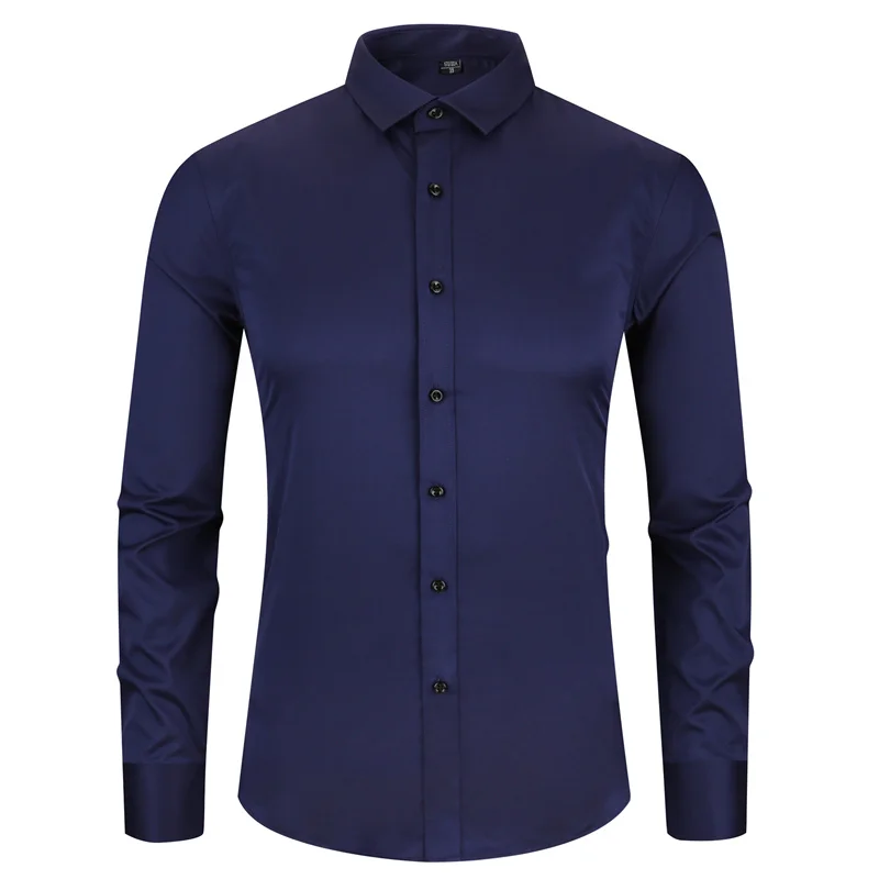 

Anti-Wrinkle No-Ironing Elasticity Slim Fit Men Dress Casual Long Sleeved Shirt White Black Blue Red Male Social Formal Shirts