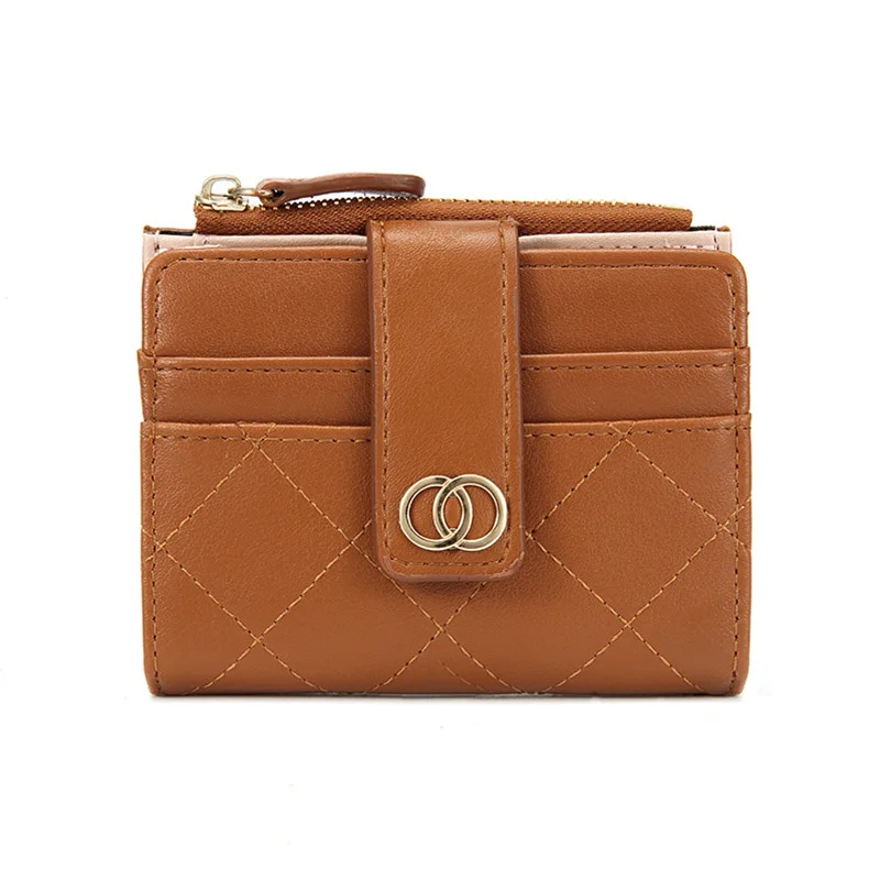 

Fashion Women's Short Wallet PU Leather Ladies Small Card Holder Two-fold Female Mini Coin Bags Woman Purse Zipper Hasp Clutch