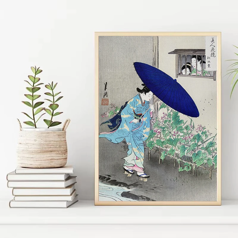 Винтажный японский традиционный рисунок укиё-э гейша самурайский постер холст