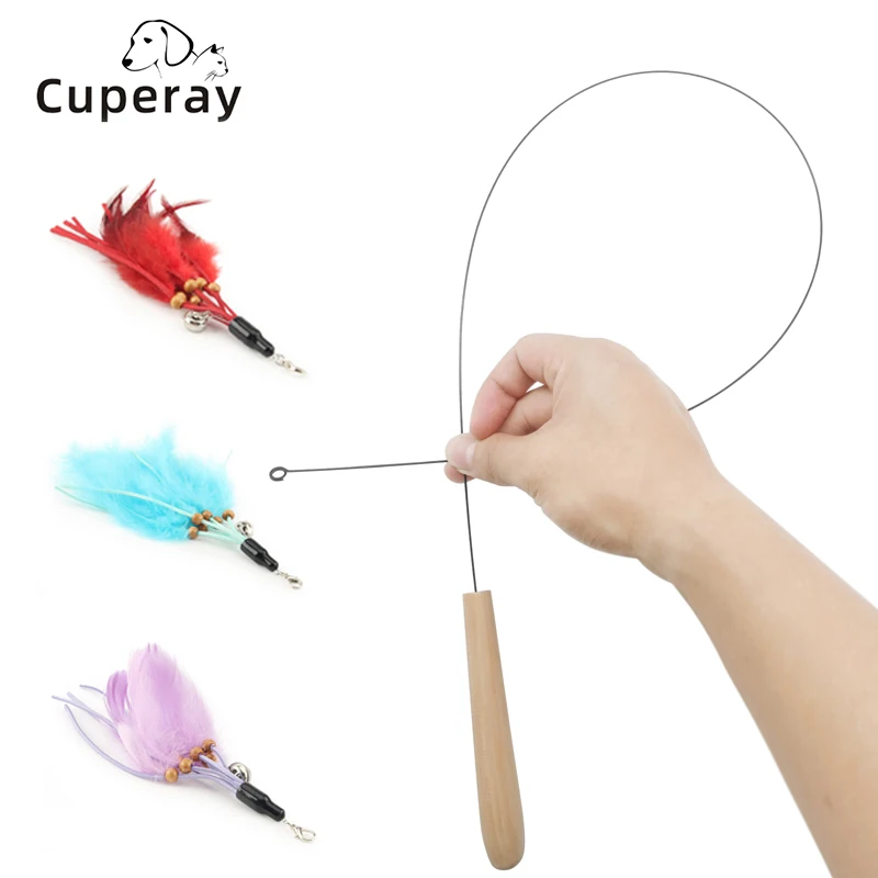 

Long Rod Steel Wire Feather Teasing Cat Rod Replacement Headband Bell and Feather Teasing Cat Stick Cats Toys Pet Accessories