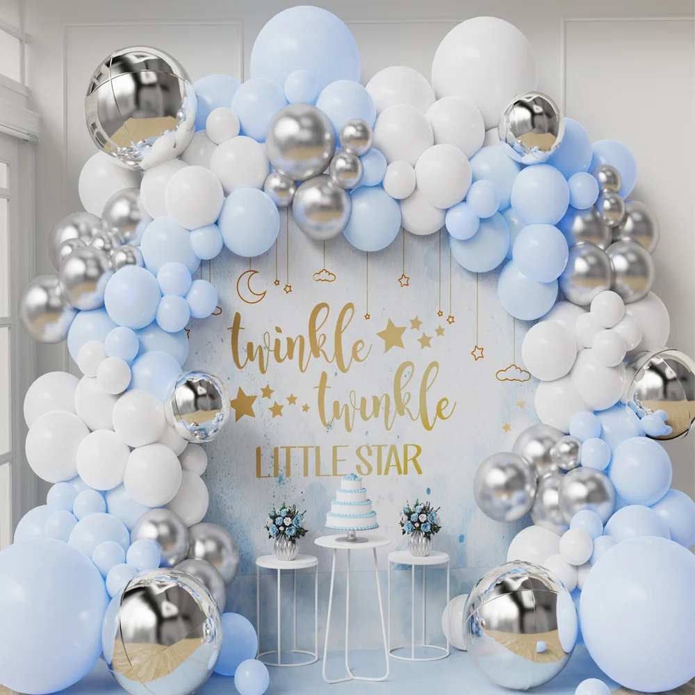 

104pcs Macaron Blue Ocean Balloon Arch Kit Silver White Latex Balloons Birthday Wedding Party Decorations Baby Shower Supplies