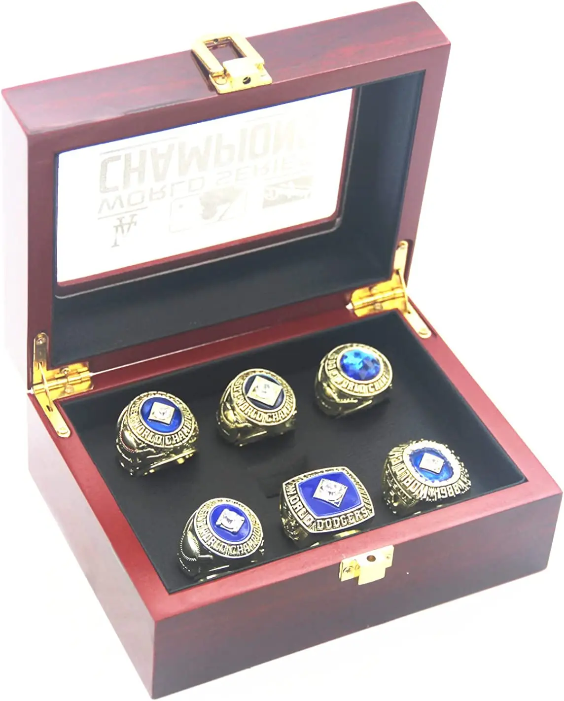 

6-Times' Dodgers LA Dod 1955 1959 1963 1965 1981 1988 Champion Ring Set with Wooden Box Champion Ring Gift for Men, Women,