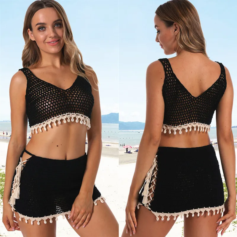 Топ женский с глубоким V-образным вырезом Пляжная накидка-бикини ручной вязки