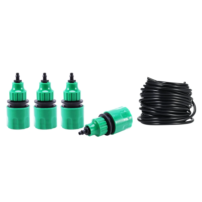 

4X Garden Hose Pipe One Way Adapter Tap Connector Fitting For Irrigation & 1Pc 4 / 7Mm Sprinkler System Laying Tube