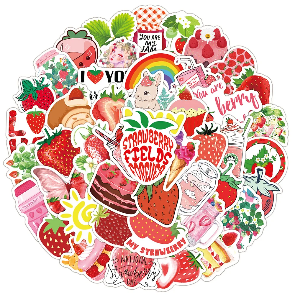 

50pcs Girl Heart Cute Strawberry Dessert Graffiti Children Fresh Kawaii Mobile Phone Water Cup Computer Waterproof Sticker