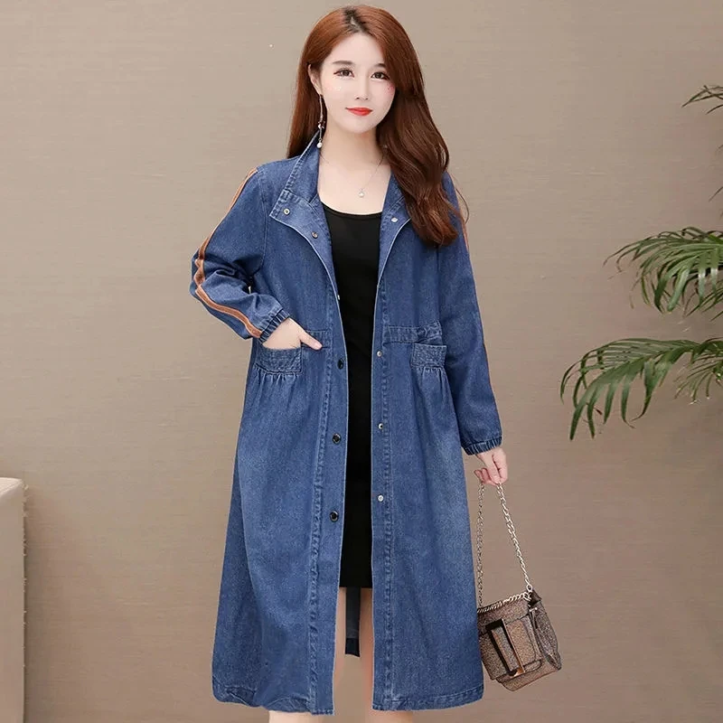 Джинсовый плащ женская уличная одежда длинная повседневная свободная