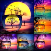novelties diamond painting 5d diy round diamond landscape painting cup tree shadow picture cross stitch embroidery artwork