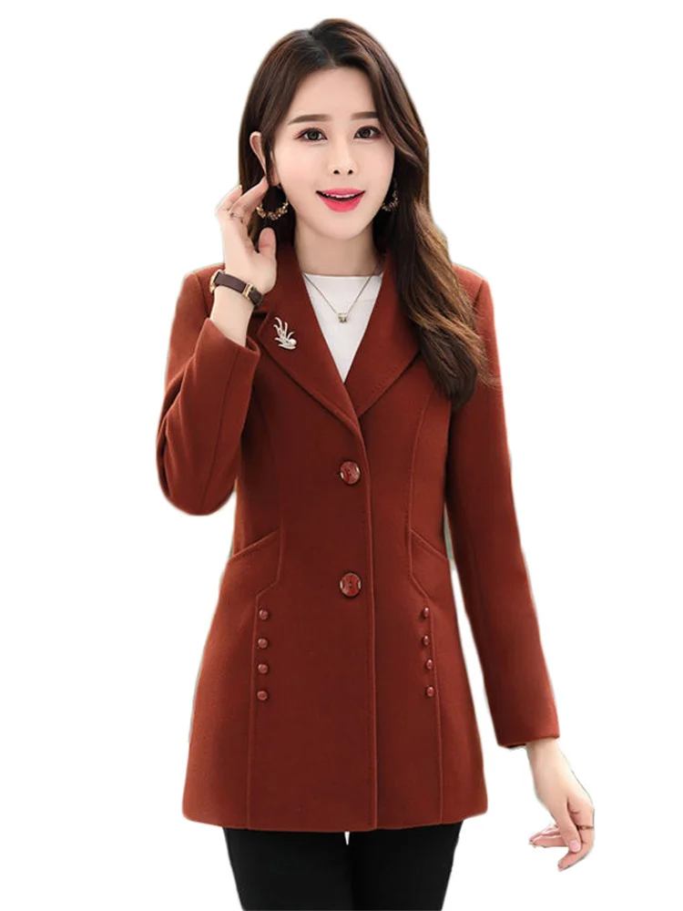

Woolen Coat Women Temperament Slim Blends Jacket 2022 Autumn Winter New Fashion Caramel Long Sleeve Elegant Wool Coats Feminina