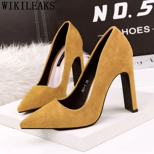 Офисная обувь, женские сексуальные туфли-лодочки на высоком каблуке, женская обувь на толстом каблуке, красная обувь с острым носком на высоком каблуке, женские туфли 2022 Ayakkabi