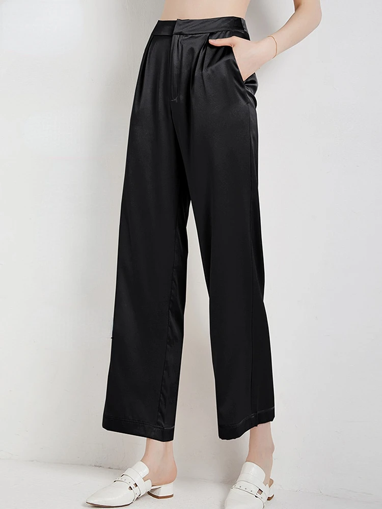 Summer Suit Pant High-waisted Mulberry Silk Wide Leg Pants for Women Loose Casual Straight Trousers Women's Silk Pants Women Zm