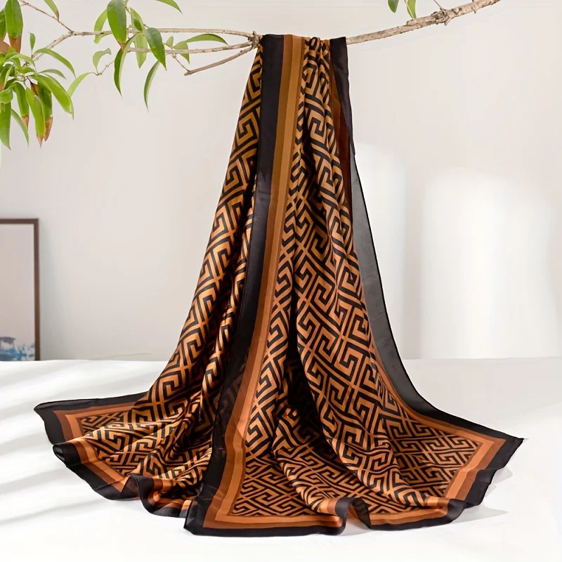 Кофейного цвета большой Шелковый мягкий шарф женский стильный длинный платок с