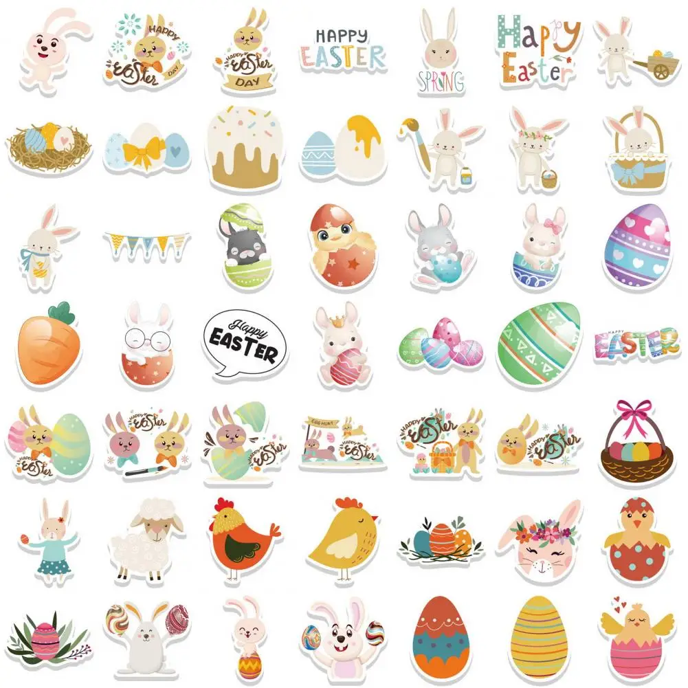 

100Pcs Useful Easter Theme Cartoon Bunny Graffiti Decal Non-marking Decoration Decal Waterproof Scrapbooking Supplies