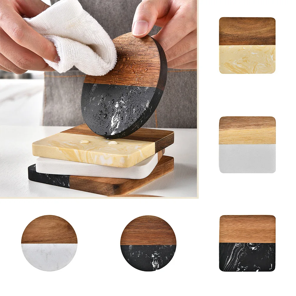 

1pcs Coasters Marble Solid Wood Splicing For Wedding Party Celebration Graduation Ceremony Kitchen Dining Table Decoration Parts