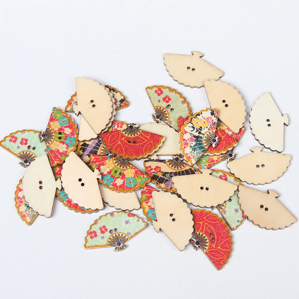 

100pcs Cartoon Sector Wooden Buttons DIY Decorative Wooden Buckle for Bag Clothes (Random Style)