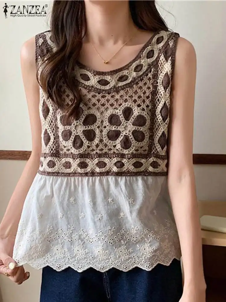 

Женская трикотажная блузка без рукавов, с круглым вырезом и баской