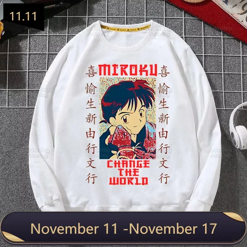 

Feudal Demon Inuyasha Anime Fleece Sweatshirts Sesshoumaru Kagome Higurashi Harajuku Top Autumn Spring O Neck Hoody Mens