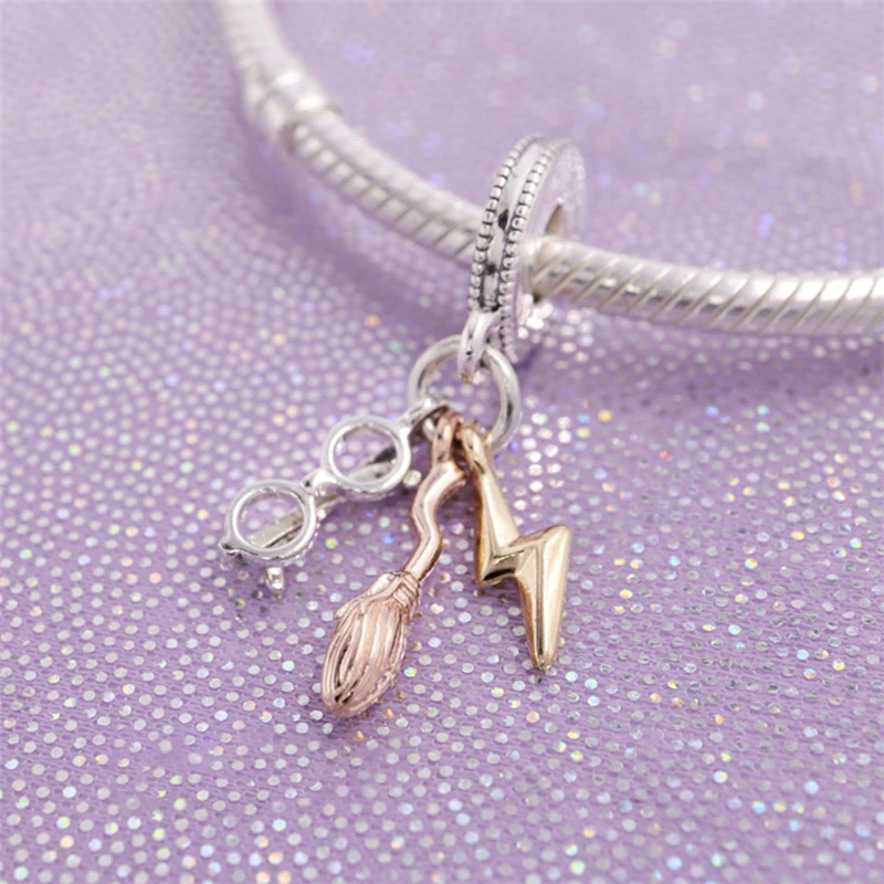 

Popular 925 Solid Silver Beads Charms Glasses Nimbus Lightning Bolt Pendant Fit Pandora Original Bracelet Women DIY Jewelry Gift