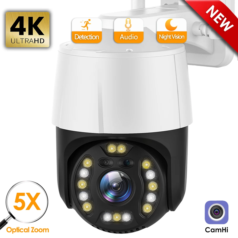 4K 8MP WiFi IP Camera 5X Optical Zoom Outdoor PTZ Cam Video Surveillance Auto Tracking Onvf NVR Security CCTV Camera Camhi