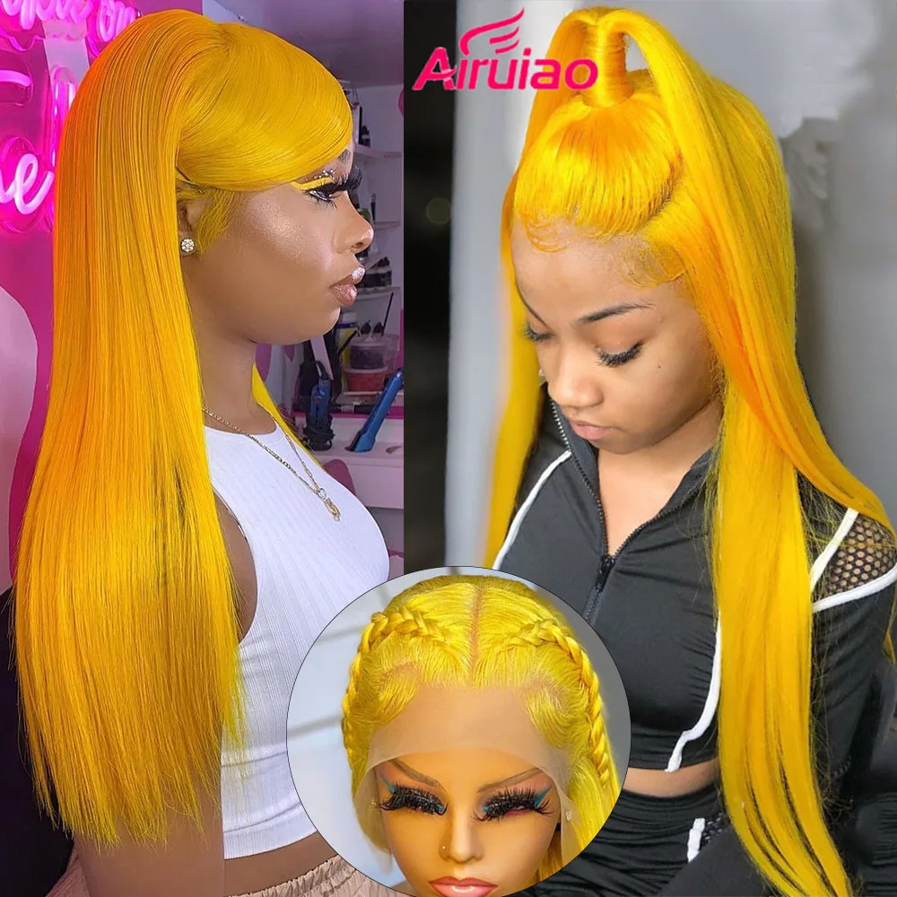 Парик женский прямой из натуральных человеческих волос желтый 13 х4 дюймов |