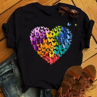 color butterfly print women t shirt harajuku fashion short sleeve t shirt female 90s summer casual blouse unisex y2k clothes top