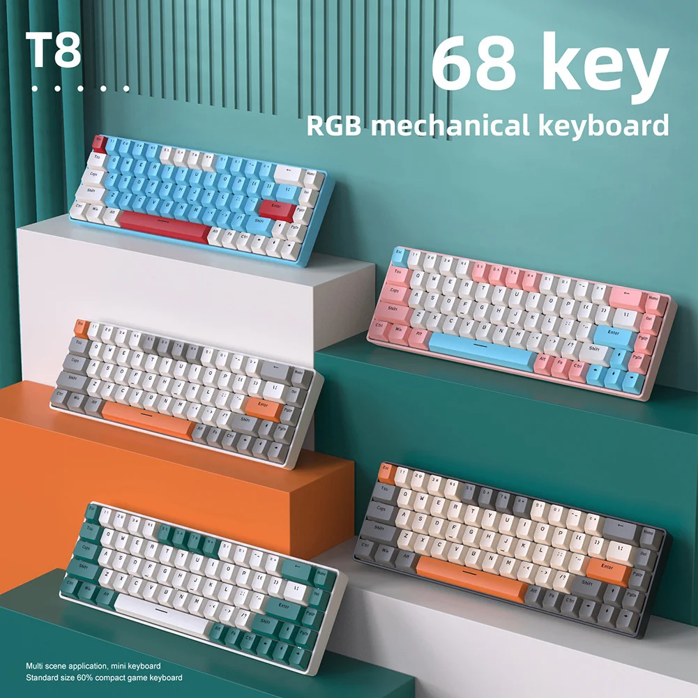 

68/104 Keys T8 RGB Backlight Gaming Keyboard Type-C Wired Gaming Mechanical Keyboards for Desktop Laptop Gaming Accessories Sale