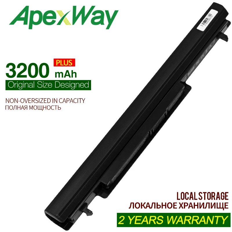 

ApexWay 3200 мАч, 4 ячейки, 14,8 в, телефон, телефон см, Аккумулятор для ноутбука ASUS K46V S40C S405CA K56CA U48C U58C A46C A46CB