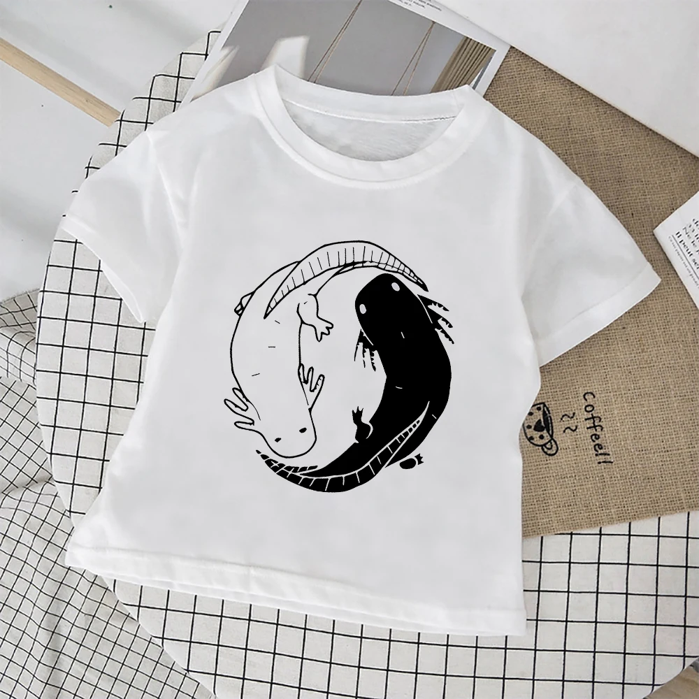 

Axolotl Print T-shirt 2 4 6 8 10 12 Years Kids Boy Girl Trend Shirt White Short Sleeve O-neck Tops Tumblr Children Tee Dropship