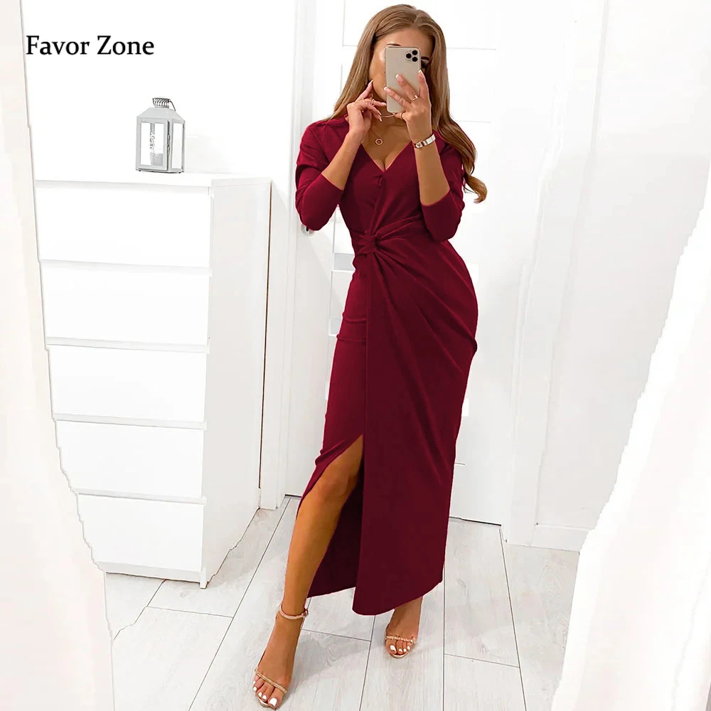 

Женское элегантное облегающее вечернее длинное платье, привлекательное офисное платье макси с длинным рукавом и высоким разрезом, Осень-зима 2023