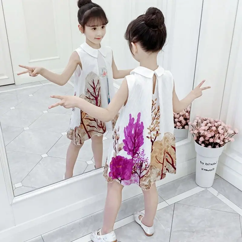 Летнее элегантное платье для девочек Новинка 2022 года Китайский стиль Платье