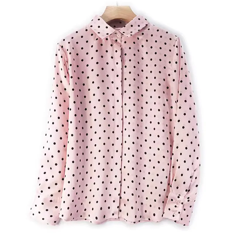 2023 New 19mm Silk Blouse Women High Quality Pure Silk XL Shirt Pink Tops Summer Lady Clothing