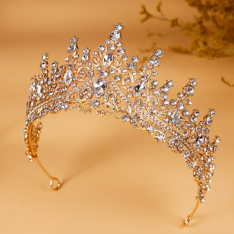 Фото Свадебный головной убор - модная свадебная корона Golden Lady, классические диадемы принцессы со стразами №4