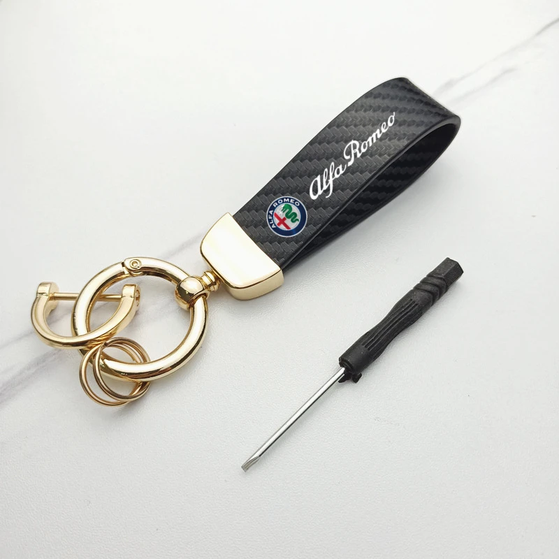 

For Alfa Romeo Giulietta 159 Giulia 147 Mito 156 Spider 4C 8C Lanyard for Keys Carbon fiber Key Chain Premium Leather Gift