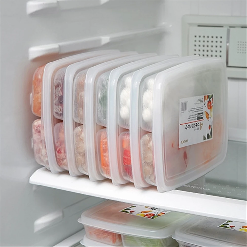 4 Grids Food Preparation Storage Box Compartment Refrigerator Freezer Organizers Sub-Packed Meat Onion Ginger Dishes Crisper