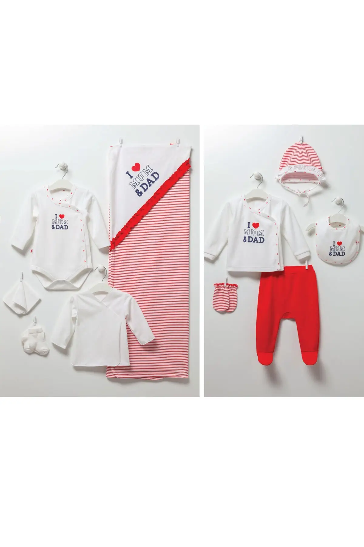 

Baby girl Red I Love Mum & dad 10lu Hospital Output Set Striped Cotton 10'lu Outs Apparel