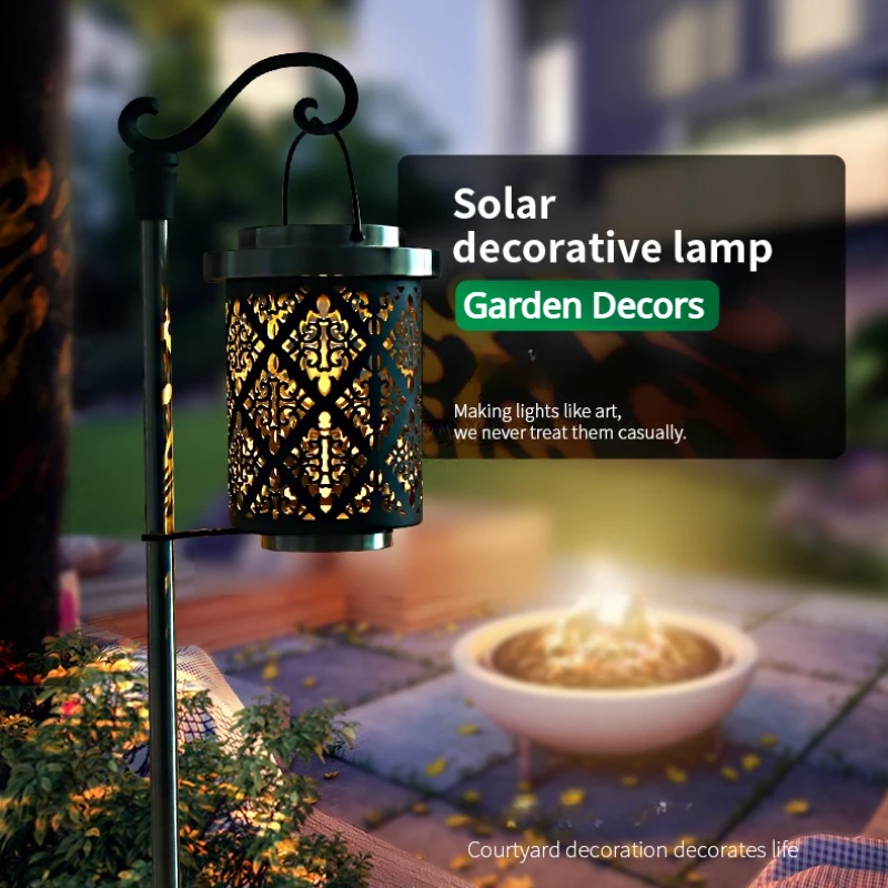 

2Pcs Garden Solar Powered Lawn Outdoor Lights Landscape Hanging Vlla Park Party Festival Decor Waterproof Iron Art Lighting Lamp