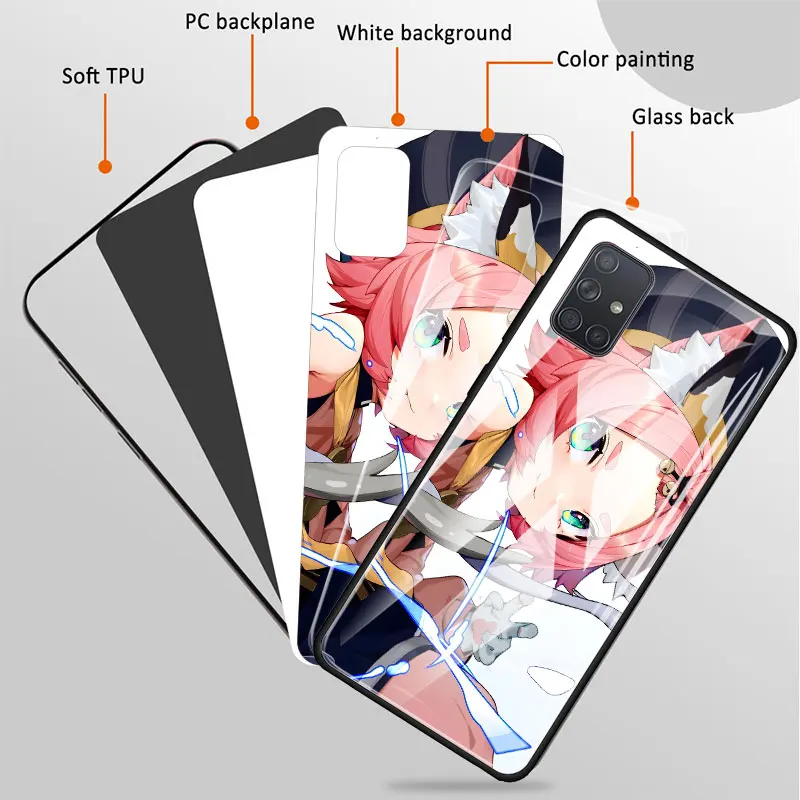 Фото Черный чехол для телефона Samsung Galaxy A16 A27 A54 A34 A12 A14 A33 A15 A21s A53 A55 A35 с защитным стеклом Genshin Impact Diona №2