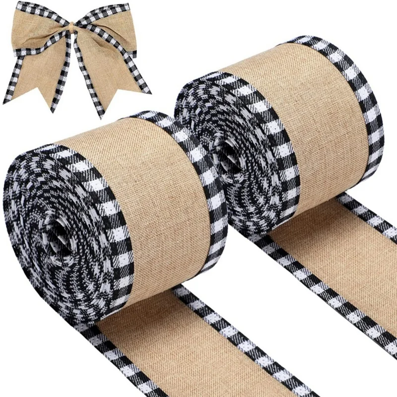 

Christmas Linen Plaid Wrap Ribbon Used To Make Bows Decorative Webbing Classic Christmas Design